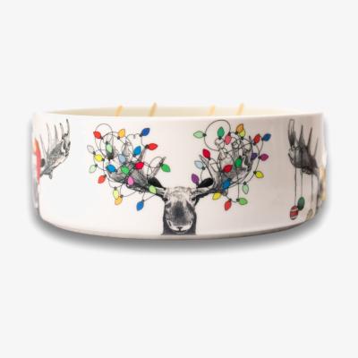 Wolf & Badger Red / White / Black Festive Moose Christmas Candle - Merry Pine Fragrance One Size Inkrypt London