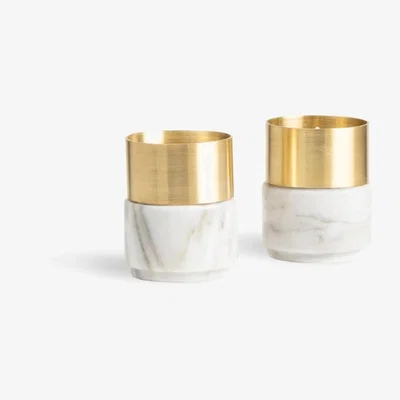 Wolf & Badger Brass Candle Holders White Marble And Jacob