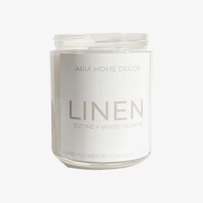 Wolf & Badger Linen Coconut Soy Candle White Jasmine + Ozone Aria Home Decor
