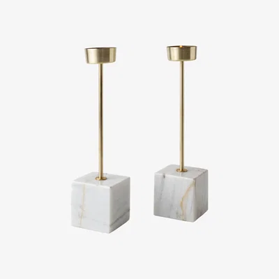 Wolf & Badger Pilar Marble & Brass Candle Holders - White . Bruci Editora De Diseño