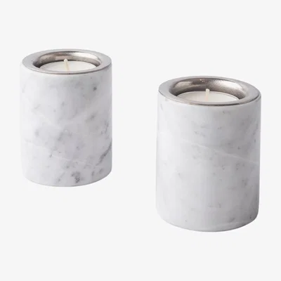 Wolf & Badger Gova Nickeled-Brass & Marble Candle Holders - White . Bruci Editora De Diseño