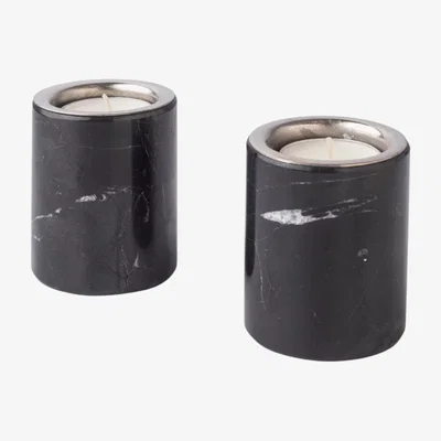Wolf & Badger Gova Nickeled-Brass & Marble Candle Holders - Black . Bruci Editora De Diseño