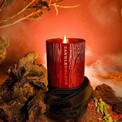 Wolf & Badger Red / Yellow / Orange Forest Of Dean Candle - Mysore Sandalwood, Leather & Tobacco 200G Candlemeleon