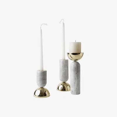 Wolf & Badger Votive Marble & Brass Candle Holder Set Of Three - White . Bruci Editora De Diseño