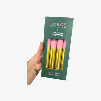 Wolf & Badger Gold / Green / Pink Oxfordshire Hand Dipped Tapered Candles Lords Fragrance House