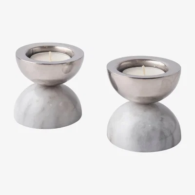 Wolf & Badger Balance Nickel-Plated Brass And Marble Candle Holders - White . Bruci Editora De Diseño