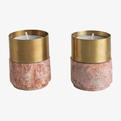 Wolf & Badger Rose Gold Brass Candle Holder Marble - Pink And Jacob