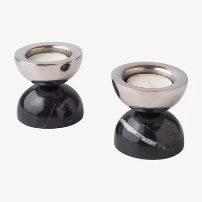 Wolf & Badger Balance Nickel-Plated Brass And Marble Candle Holders - Black . Bruci Editora De Diseño