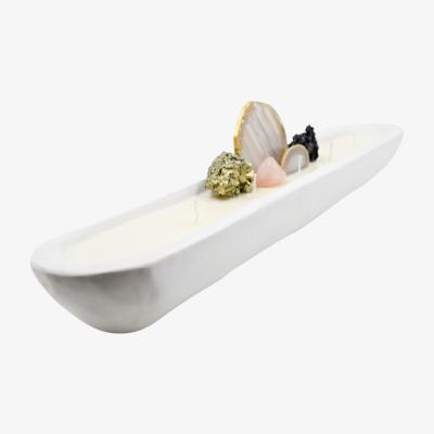 Wolf & Badger Neutrals Extra Large Dough Bowl Candle With Healing Crystal & Agate With 24K Gold Trim Secrete Obsession