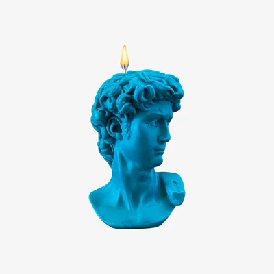 Wolf & Badger Blue David Bust Candle - Teal Neos Candlestudio