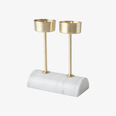 Wolf & Badger Yunta Marble & Brass Candle Holders - White . Bruci Editora De Diseño
