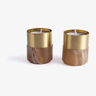 Wolf & Badger Yellow / Orange Brass Candle Holder Alabaster - Yellow & Orange And Jacob
