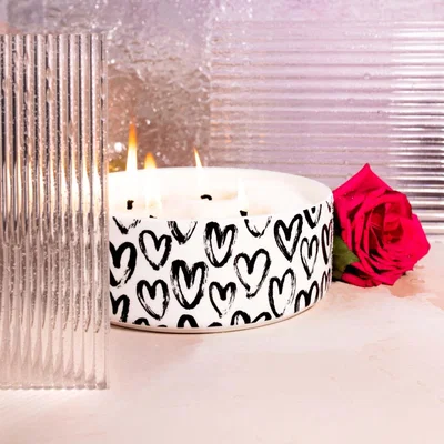 Wolf & Badger Black / White Sending Love Candle - Rose Fragrance Sweet Floral Inkrypt London