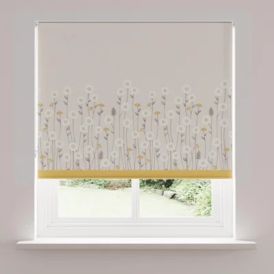 Dunelm Scandi Flowers Natural Blackout Roller Blind Grey, White and Yellow