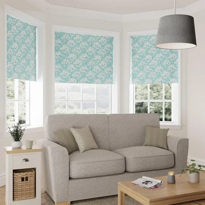 Dunelm Erin Teal and Ochre Reversible Blackout Roller Blind Yellow, Blue and White