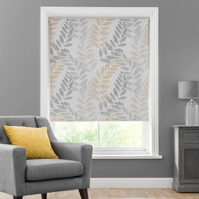 Dunelm Leah Leaf Ochre Blackout Roller Blind Grey