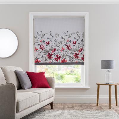 Dunelm Fleur Red Blackout Roller Blind Red, Grey and White