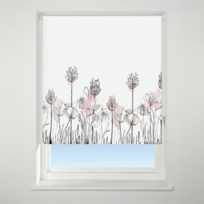 Dunelm Universal Patterned Floral Border Pink Blackout Roller Blind Pink/White/Black