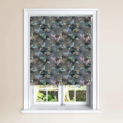 Dunelm Jungle Pewter Blackour Roller Blind Blue, Green and Grey