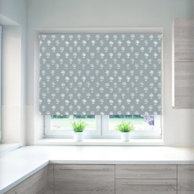 Dunelm Agapanthus Twiglight Blackout Roller Blind Grey and White