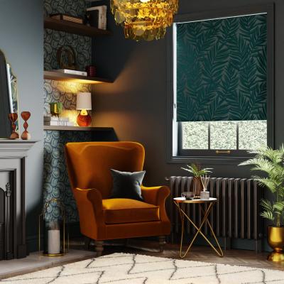 Dunelm Leaf Devore Blackout Roller Blind Emerald