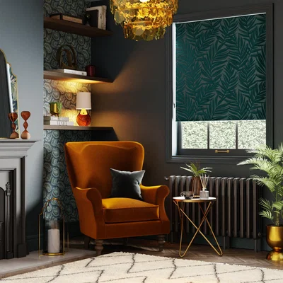 Dunelm Leaf Devore Blackout Roller Blind Emerald