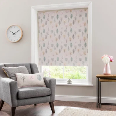 Dunelm Sweet Trees Pink Blackout Roller Blind Pink
