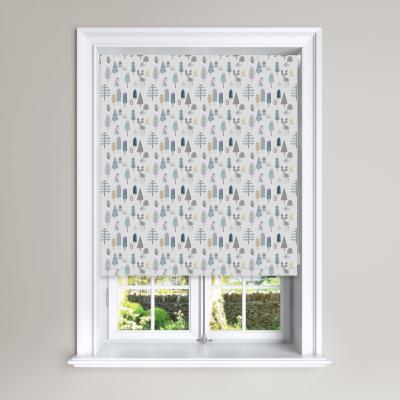 Dunelm Grey Scandi Forest Black Out Roller Blind Grey, Blue and Yellow