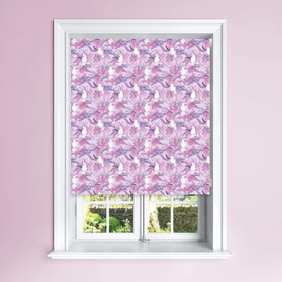 Dunelm Purple Cockatoo Blackout Roller Blind Purple and White