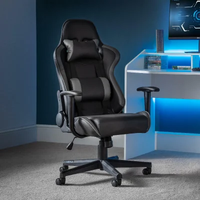 Happy Beds Comet - Adjustable Gaming Chair - Grey - Faux Leather - Happy Beds