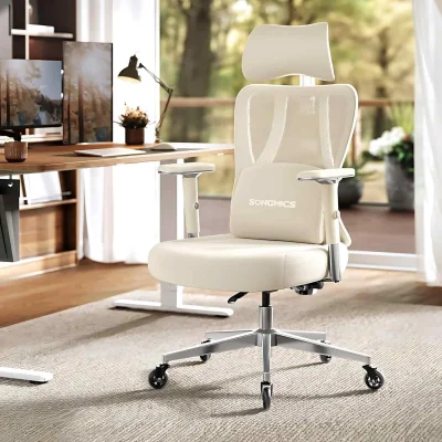 The Range Reclining Gaming Chair Lumbar Support Armrests, Brown & White - Camel Brown, Cloud White
