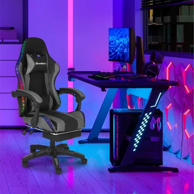 The Range Premium LED Gaming Chair with Footrest - Grey