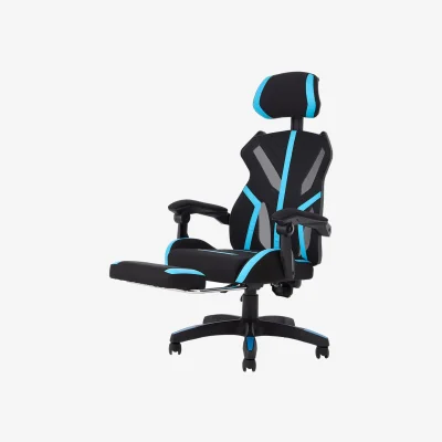 The Range High-Back Ergonomic Gaming Chair with Footrest - Blue & Black