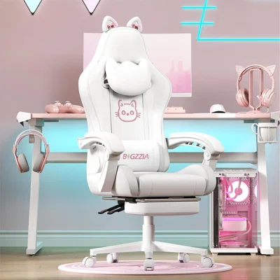 The Range Cute Gaming Chair with Cat Ears and Massage Lumbar Support - White