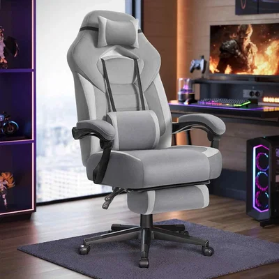 The Range Ergonomic Gaming Chair Footrest Lumbar Support, Grey - Slate Grey, Dove Grey