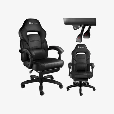 The Range Gaming Chair Comodo, Ergonomic Shape, Footrest, Adjustable Backrest - Black/Black