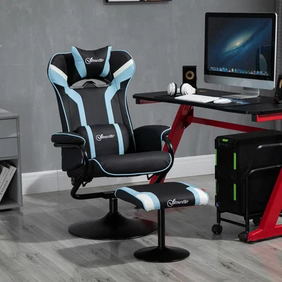 The Range VVideo Game Chair and Footrest Set with Headrest - Lake Blue and Black