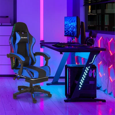 The Range Premium LED Gaming Chair with Footrest - Blue