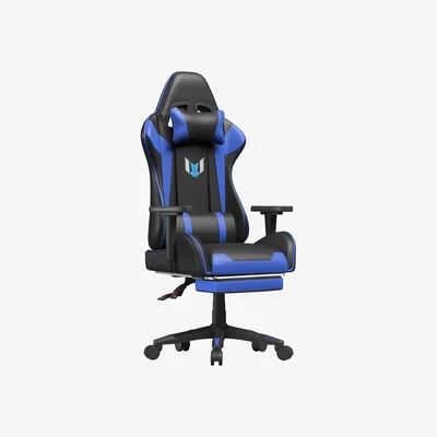 The Range Swivel Gaming Chair with Footrest and Reclining Backrest - Black and Blue
