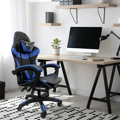 The Range Reclining Swivel Gaming Chair with Footrest and Massager - Blue