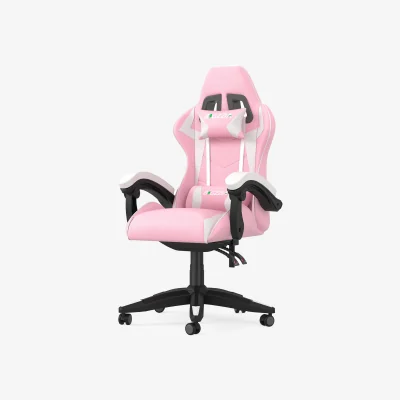 The Range Ergonomic Racing Style Gaming Chair with Headrest and Lumbar Support  - Pink and White