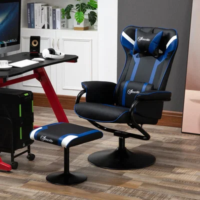 The Range Video Game Chair and Footrest Set with Headrest - Blue