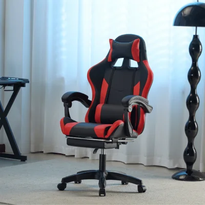 The Range Neuro Black Red PVC Adjustable Gaming Chair Pull-out Legrest - Black