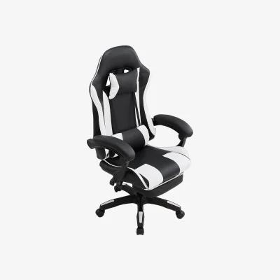 The Range High Back Gaming Chair with Footrest - White + Black
