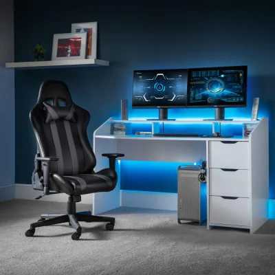 Happy Beds Gravity - Storage Gaming Desk - White - Wooden - Happy Beds
