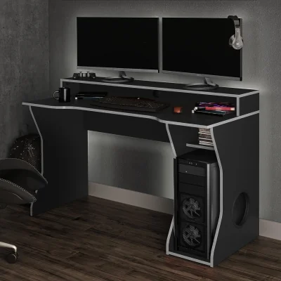 Happy Beds Enzo - Gaming Desk - Black/Silver - Wooden - Happy Beds