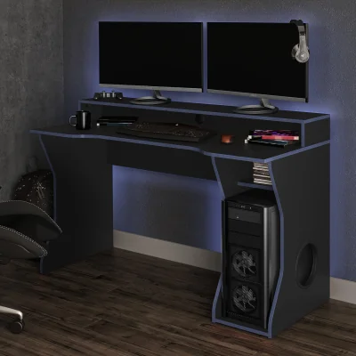 Happy Beds Enzo - Gaming Desk - Black/Blue - Wooden - Happy Beds