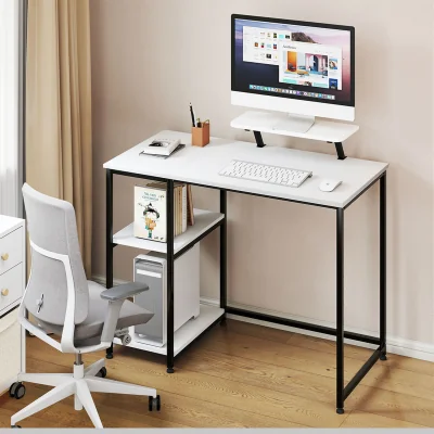 The Range Gaming Desk with Monitor Shelf Half Shelf - White