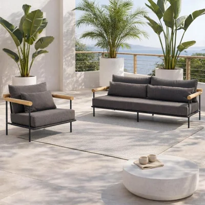 Barker and Stonehouse Zanzibar Lounge Set - 1 Sofa + 1 Chair, Aluminium, Black | Barker & Stonehouse