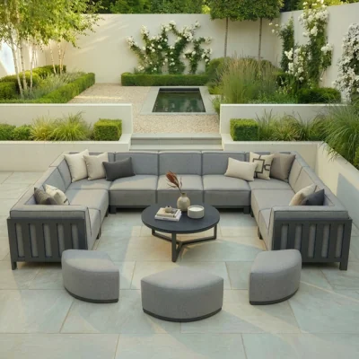 Dunelm Maze Ibiza 10 Seater U-Shape Garden Sofa Set with Round Coffee Table